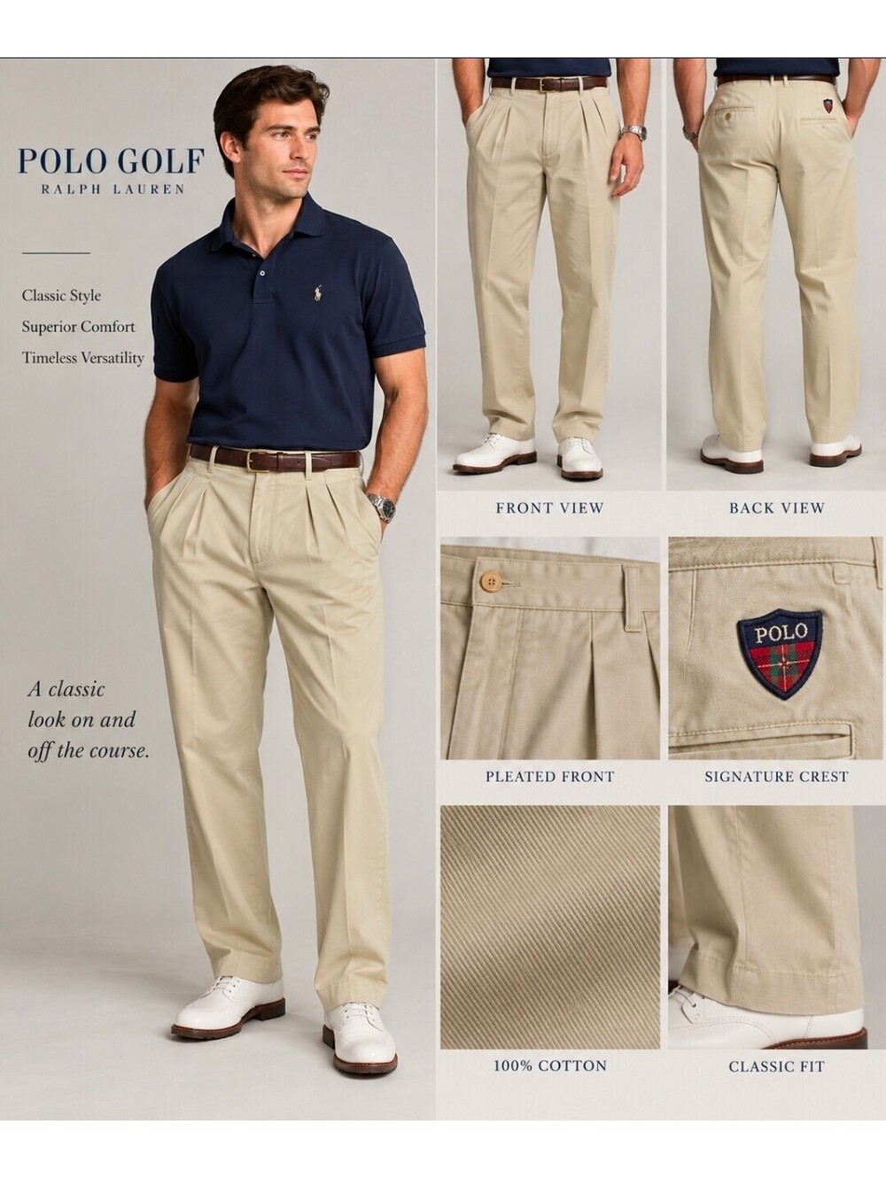 Polo Golf Ralph Lauren Fairway Fit Pants Men’s 40x30 Khaki Pleated Cotton Chinos